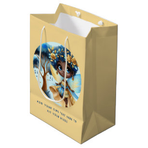 African Fairy Birthday Teal Gold Pink Princess Medium Gift Bag