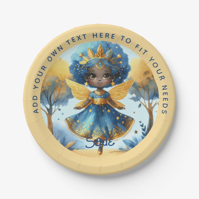African Fairy Birthday Teal Gold Pink Princess Paper Plate (Front)