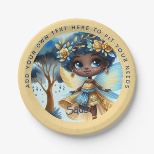 African Fairy Birthday Teal Gold Pink Princess Paper Plate