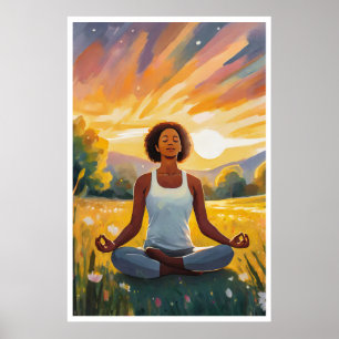 African field Yoga at sunset Poster