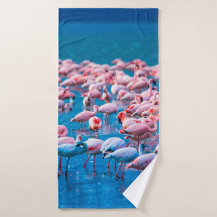 African flamingos. Group of flamingos stand in the Bath Towel