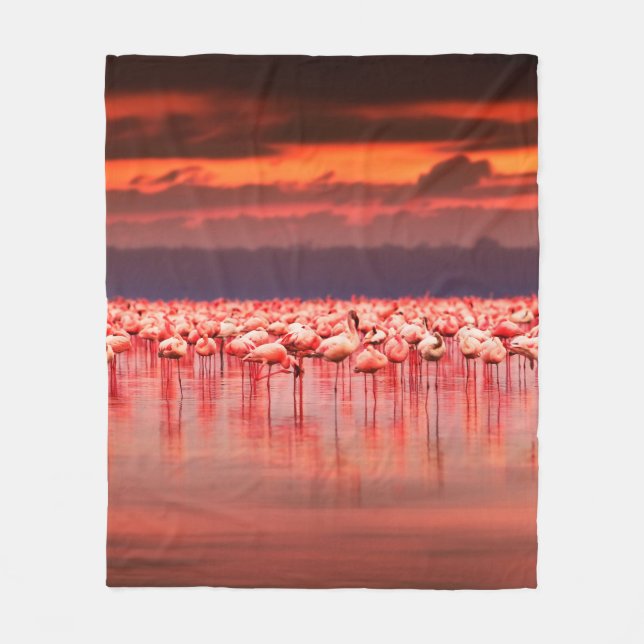 African flamingos in the lake over beautiful sunse fleece blanket (Front)