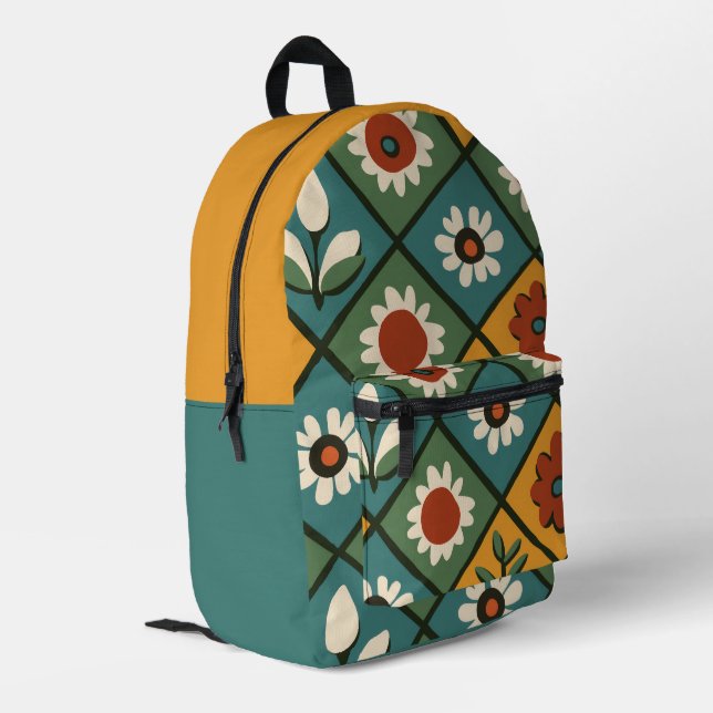 African Floral Tile Art Printed Backpack (Back Corner Left)