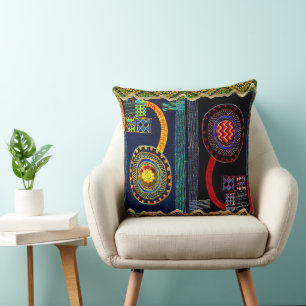 African Folk Art Flower Garden Cushion