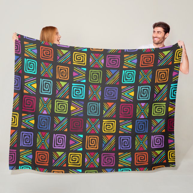 African Folk Art - Seamless Shapes Pattern 3 Fleece Blanket (In Situ)