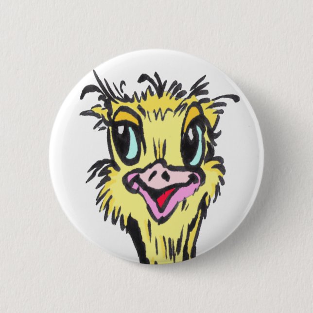African Funny Ostrich Cartoon Button (Front)