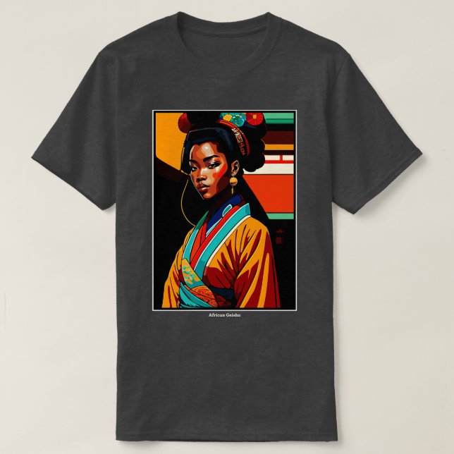 African Geisha in Traditional Japanese Kimono T-Shirt (Design Front)