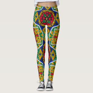 African Geometric Mosaic Ankole Style Textile Prin Leggings