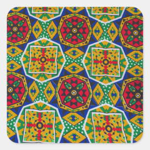 African Geometric Mosaic Ankole Style Textile Prin Square Sticker