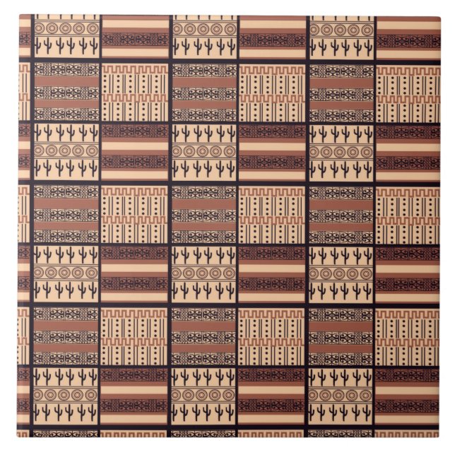 African Geometric Tribal Pattern Ceramic Tile (Front)