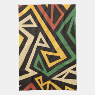 African Geometric Tribal Pattern Tea Towel
