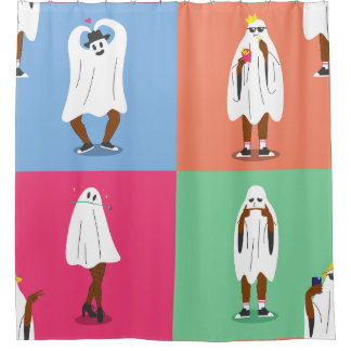 african ghost halloween colorblock ghouls funny shower curtain