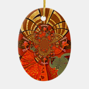 African Giraffe Traditional Art Print Whimsical Ceramic Tree Decoration