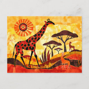 African giraffe with geometric tribal design holiday postcard