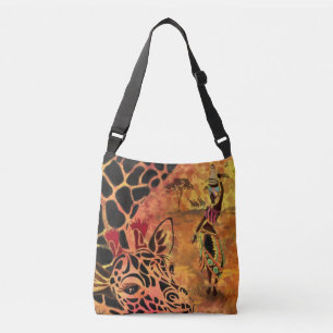 African Girl and Giraffe - Friends - Art Drawing  Crossbody Bag