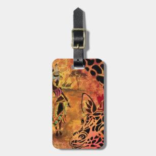 African Girl and Giraffe - Friends - Art Drawing Luggage Tag