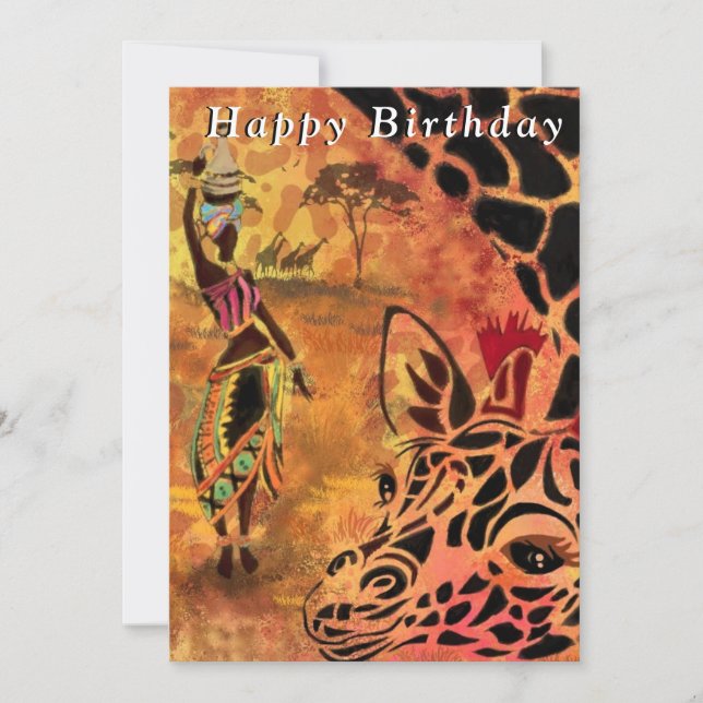 African Girl and Giraffe  Friends - Happy Birthday (Front)