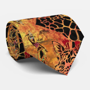 African Girl and Giraffe Friends Neck Tie