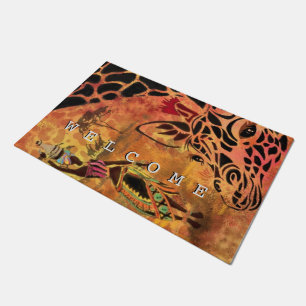 African Girl and Giraffe - Friends - Welcome Doormat