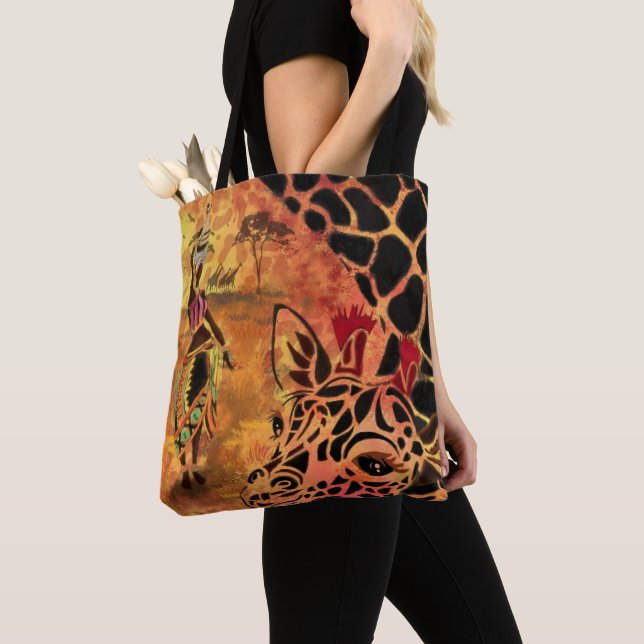 African Girl and Giraffe Tote Bag (Close Up)