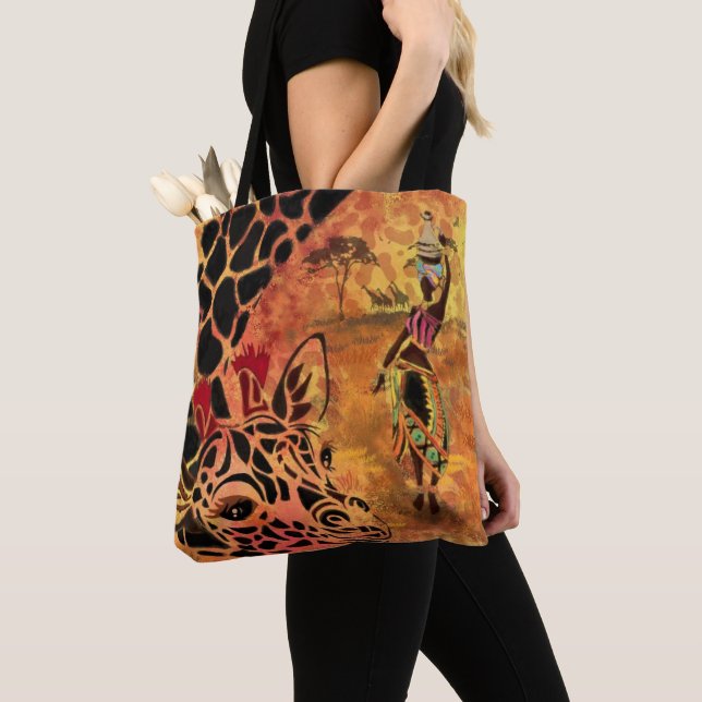 African Girl and Giraffe Tote Bag - Friends (Close Up)