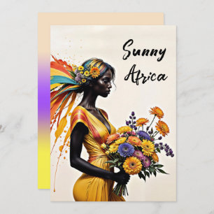 African girl ethnic fashion chrysanthemum floral invitation