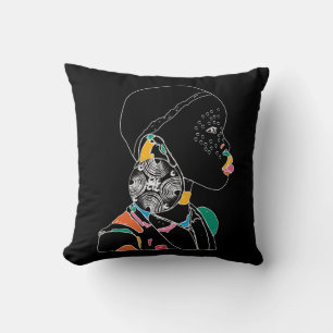 African Girl Line Art Colourful Cushion