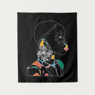 African Girl Line Art Colourful Tapestry