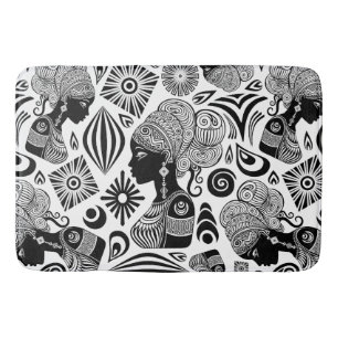African Girl Portrait Tribal Tattoo Bath Mat