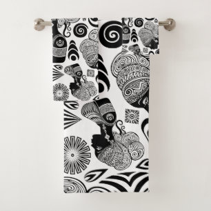 African Girl Portrait Tribal Tattoo Bath Towel Set