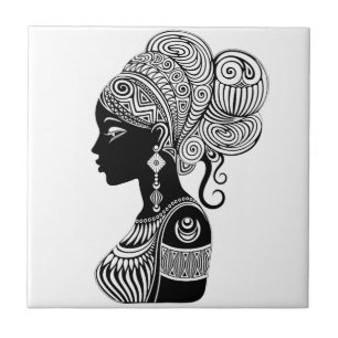 African Girl Portrait Tribal Tattoo Ceramic Tile
