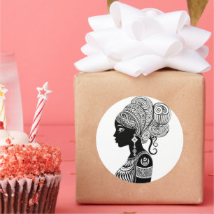 African Girl Portrait Tribal Tattoo Classic Round Sticker