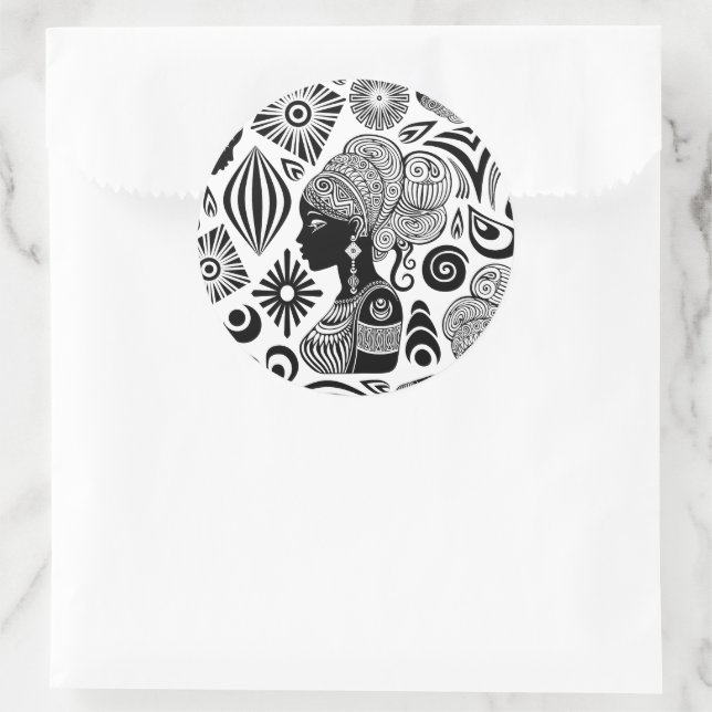 African Girl Portrait Tribal Tattoo Classic Round Sticker (Bag)