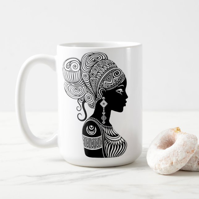 African Girl Portrait Tribal Tattoo Coffee Mug (With Donut)