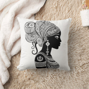 African Girl Portrait Tribal Tattoo Cushion