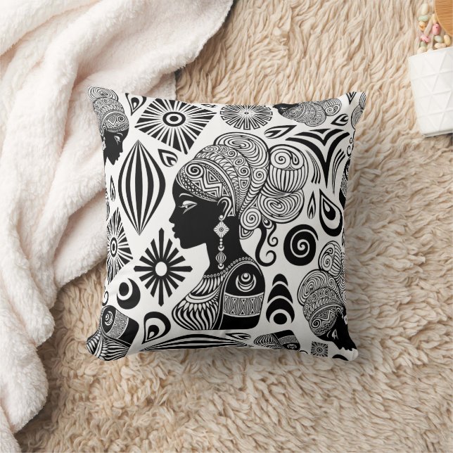 African Girl Portrait Tribal Tattoo Cushion (Blanket)