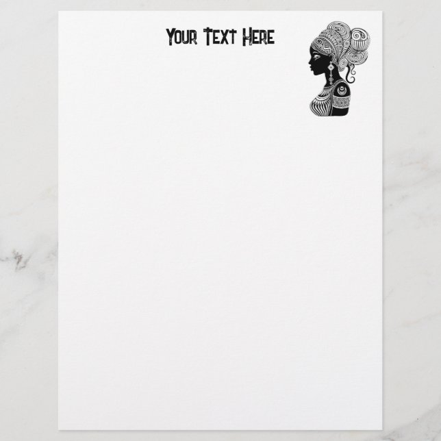 African Girl Portrait Tribal Tattoo Custom Letterhead (Front)