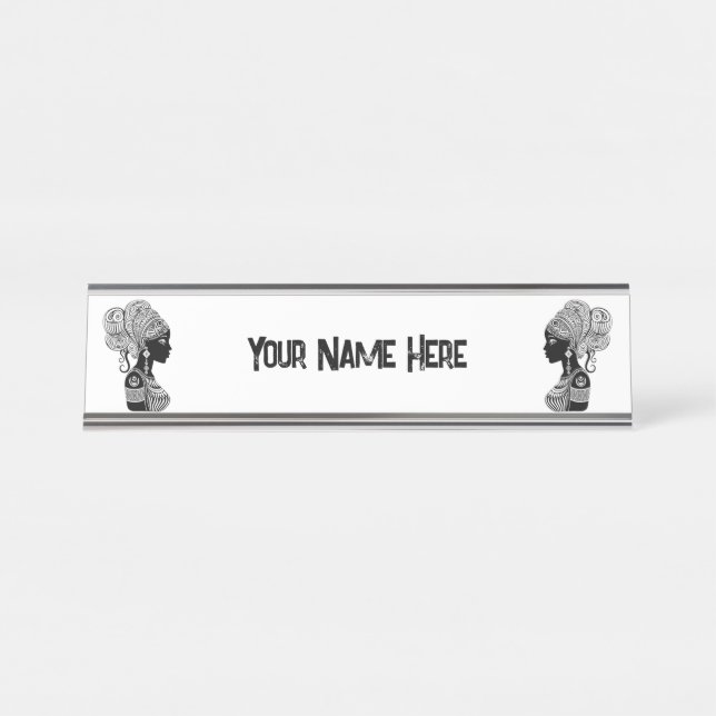 African Girl Portrait Tribal Tattoo Desk Name Plate (Front)
