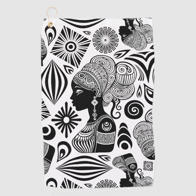 African Girl Portrait Tribal Tattoo Golf Towel (Front)