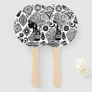 African Girl Portrait Tribal Tattoo Hand Fan