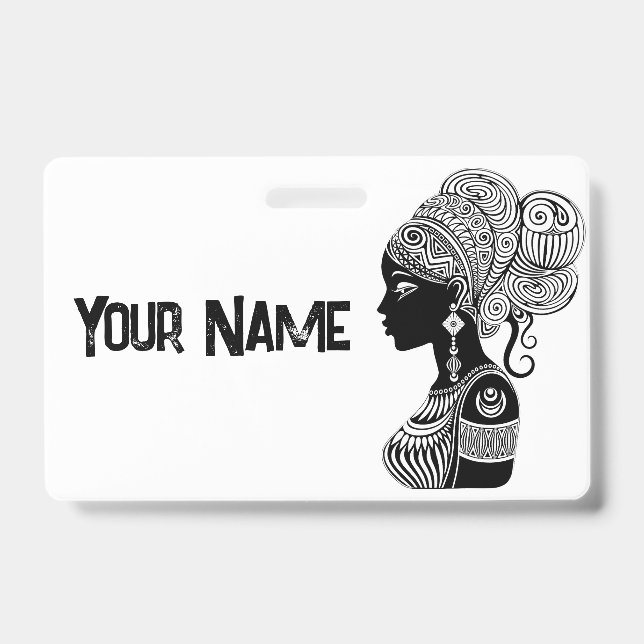 African Girl Portrait Tribal Tattoo ID Badge (Front)