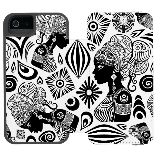African Girl Portrait Tribal Tattoo Incipio iPhone Wallet Case (Folio Open)