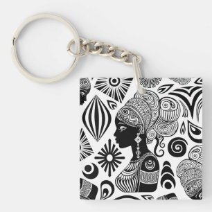African Girl Portrait Tribal Tattoo Key Ring