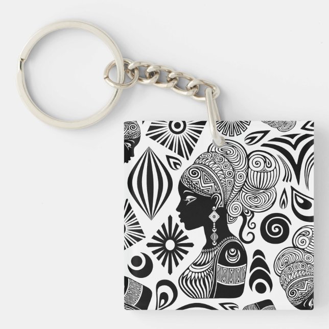 African Girl Portrait Tribal Tattoo Key Ring (Front)
