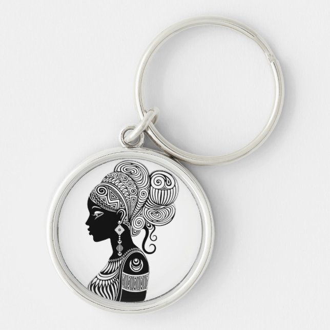 African Girl Portrait Tribal Tattoo Key Ring (Front)