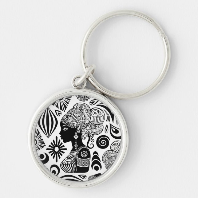 African Girl Portrait Tribal Tattoo Key Ring (Front)