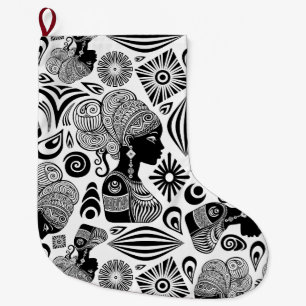 African Girl Portrait Tribal Tattoo Large Christmas Stocking
