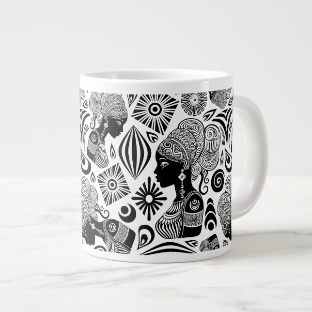 African Girl Portrait Tribal Tattoo Large Coffee Mug (Front Right)