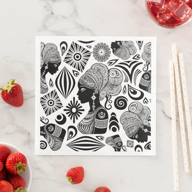 African Girl Portrait Tribal Tattoo Napkin (Insitu)