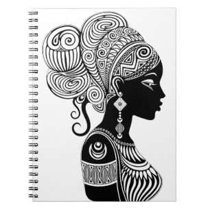African Girl Portrait Tribal Tattoo Notebook